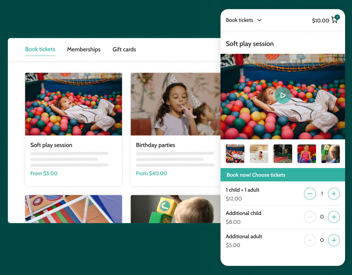 Online view of the Soft play booking system 